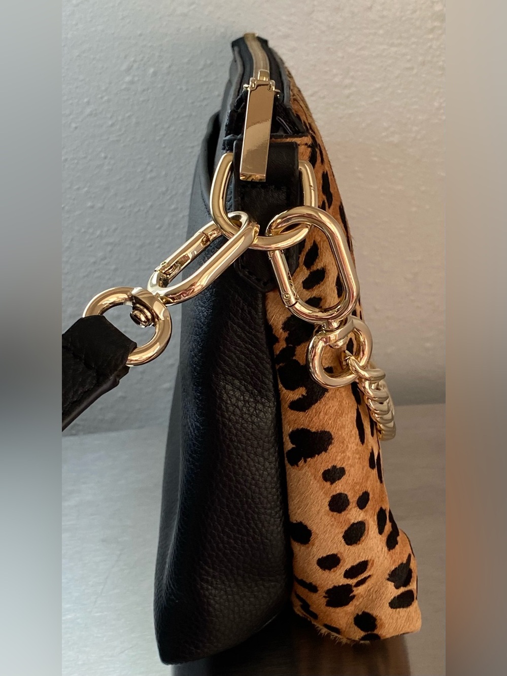 THACKER LEOPARD PRINT CALF HAIR LEATHER CHAIN CROSSBODY